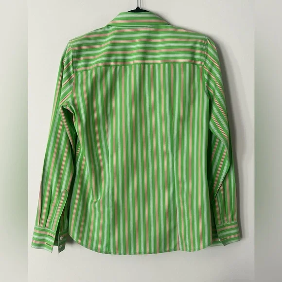 Foxcroft Pink & Green Striped 100% Cotton Preppy Non-Iron Slim Fit Button Down - Picture 2 of 6